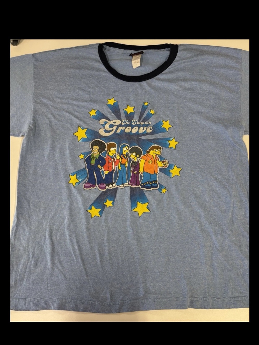 VTG 2002 Simpsons Groove Graphic Tee – 70s Retro Style Ringer Shirt